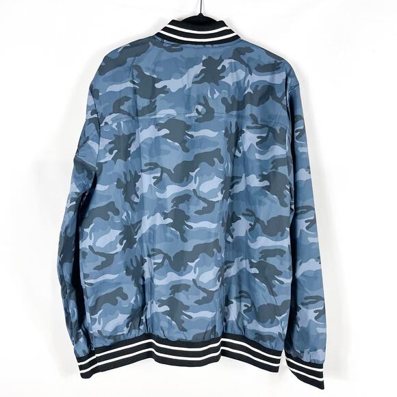 Magcomsen Bomber Jacket Blue Camo Windbreaker Striped Trim Full Zip Sz XL Men's - Picture 6 of 8